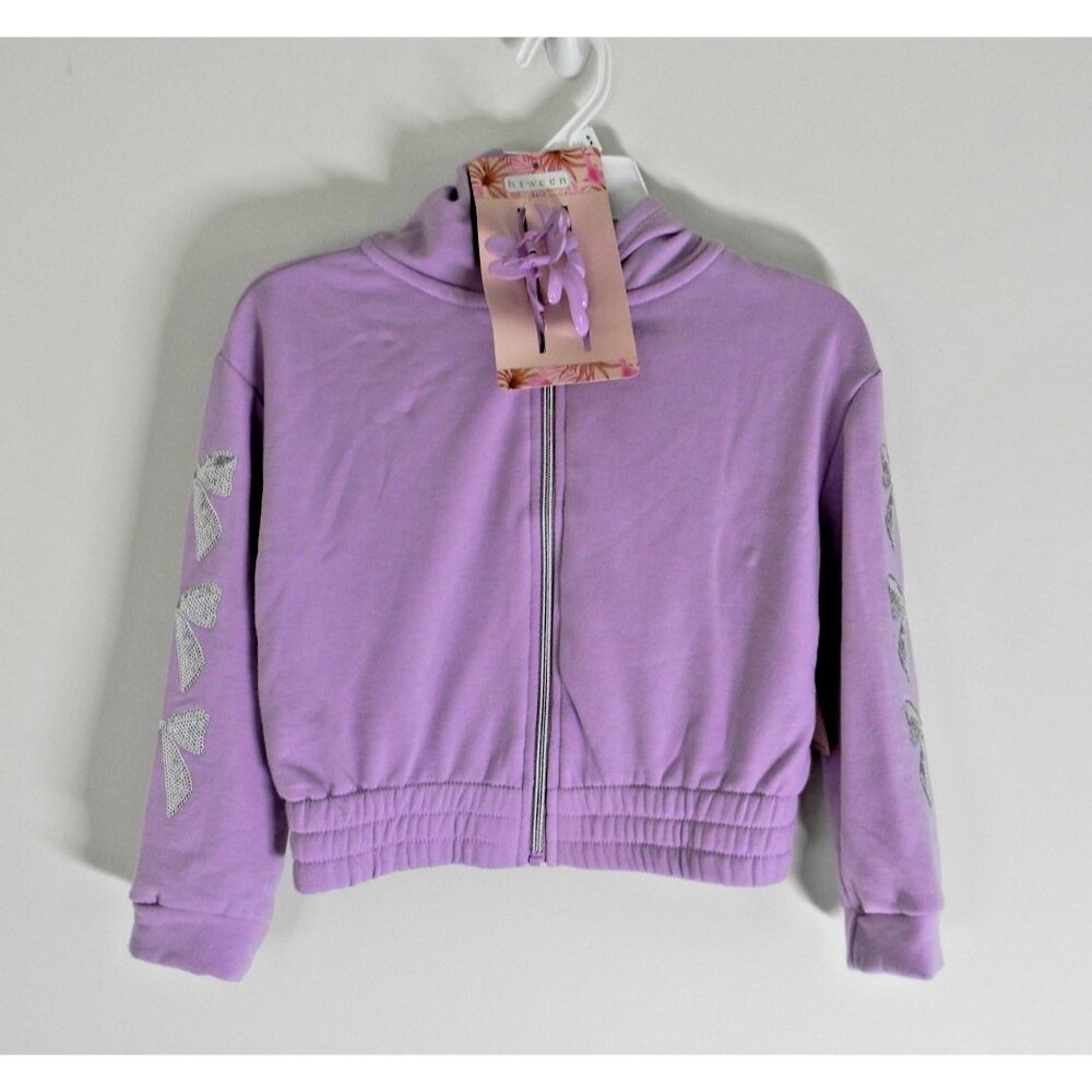 btween Purple Girls Full Zip Hoodie w Sequined Accents w Bonus HairClip NWT